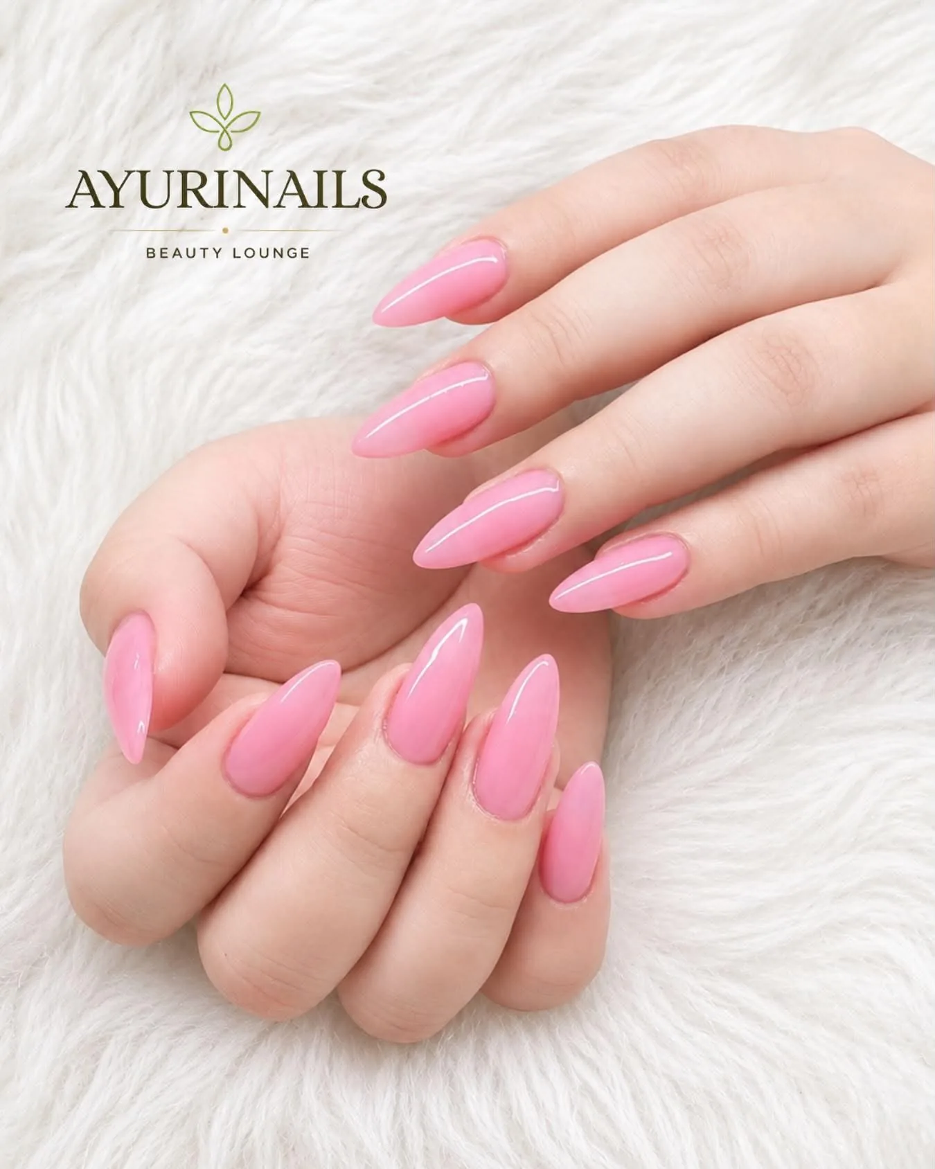 glossy pink jelly nails on almond-shaped nails, AyuriNails Beauty Lounge Makati